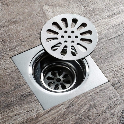 Picture of 5" Stainless Steel Square Bathroom Shower Waste Floor Drainer Grate [Heavy; Silver]