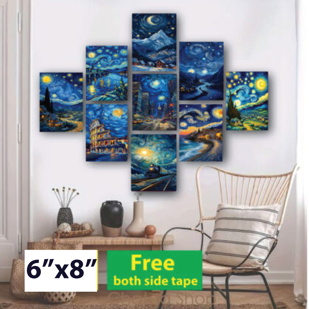 Picture of 9 pieces Starry Night wall decor board 6×8 inch with free both side tape to attach on wall