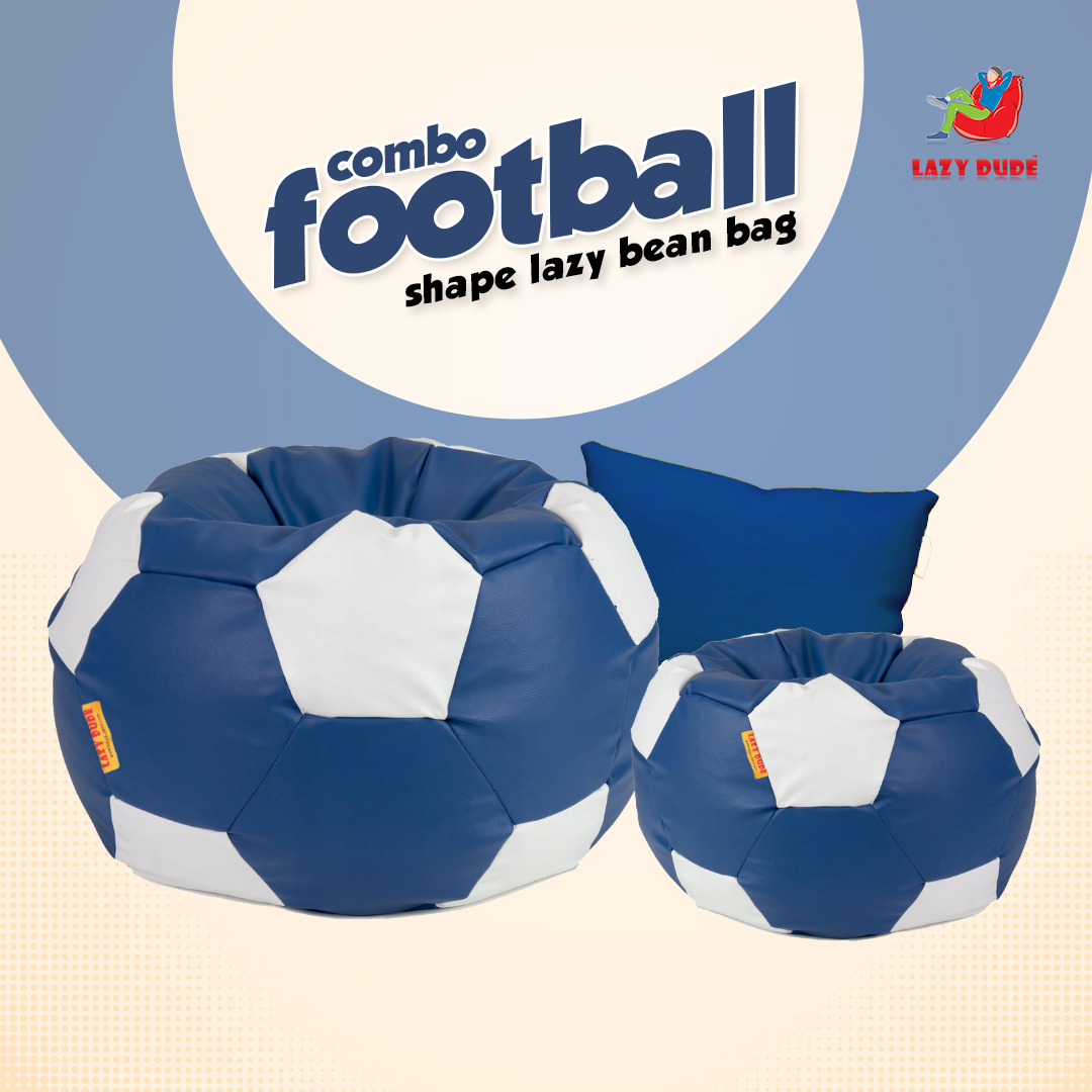 Football Shape Lazy Bean Bag Combo Set - Deep Blue and White Color - XXL Size LAZY DUDEonline shop bangladeshothoba.com