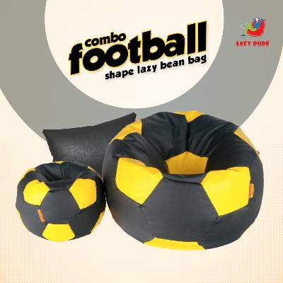 Football Shape Lazy Bean Bag Combo Set - Yellow and Black Color - XL Size LAZY DUDEonline shop bangladeshothoba.com