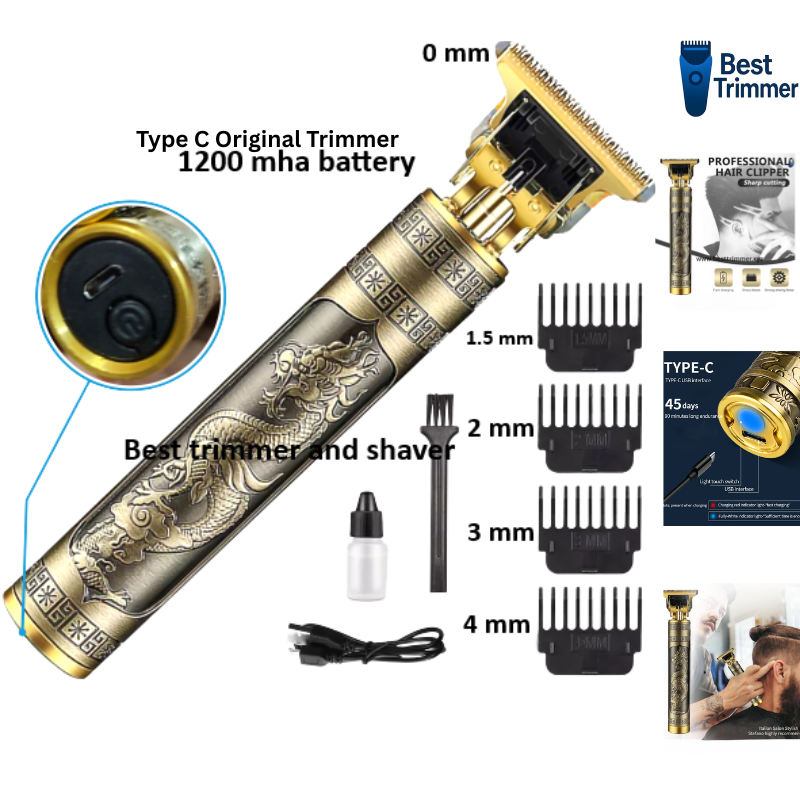 Picture of Vintage T9 Recharge Professional Hair Trimmer metal body with type C fast charging port