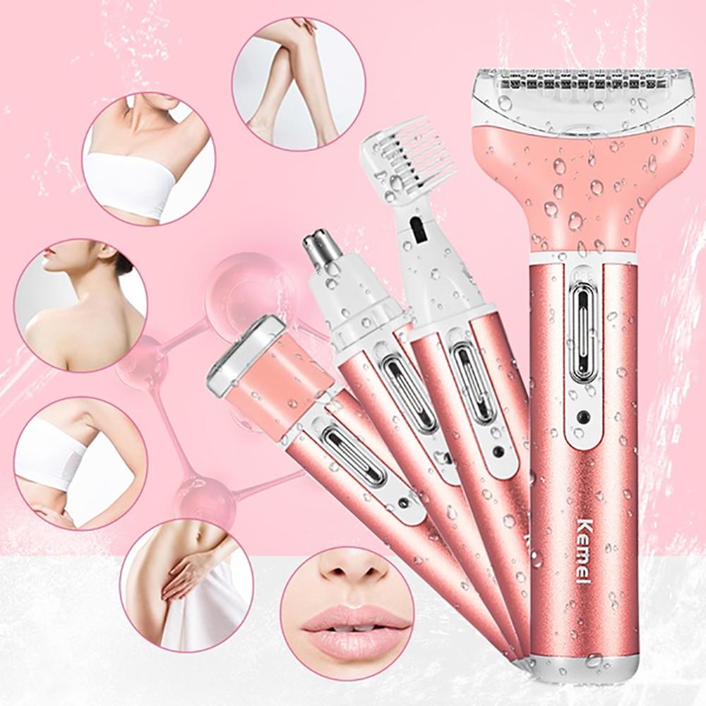 Picture of Kemei KM-6637 Multifunctional 4 in 1 Rechargeable woman body shaver Beard Eyebrow, Nose Trimmer set Female Electric shaver