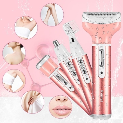 Picture of Kemei KM-6637 Multifunctional 4 in 1 Rechargeable woman body shaver Beard Eyebrow, Nose Trimmer set Female Electric shaver