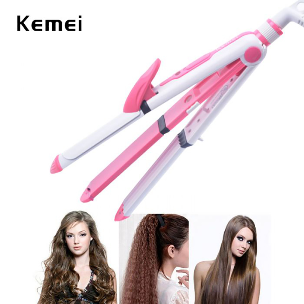 Picture of Kemei KM 1291 Ceramic Professional 3 in 1 Electric Hair Straightener Curler Styler and Crimper