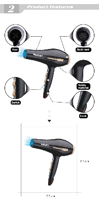 Picture of Kemey-KM-2376/2378 - 3000W ( 2 in ! ) Powerful-Professional-Heavy-Duty-Hair-Dryer-for-Unisex - Black
