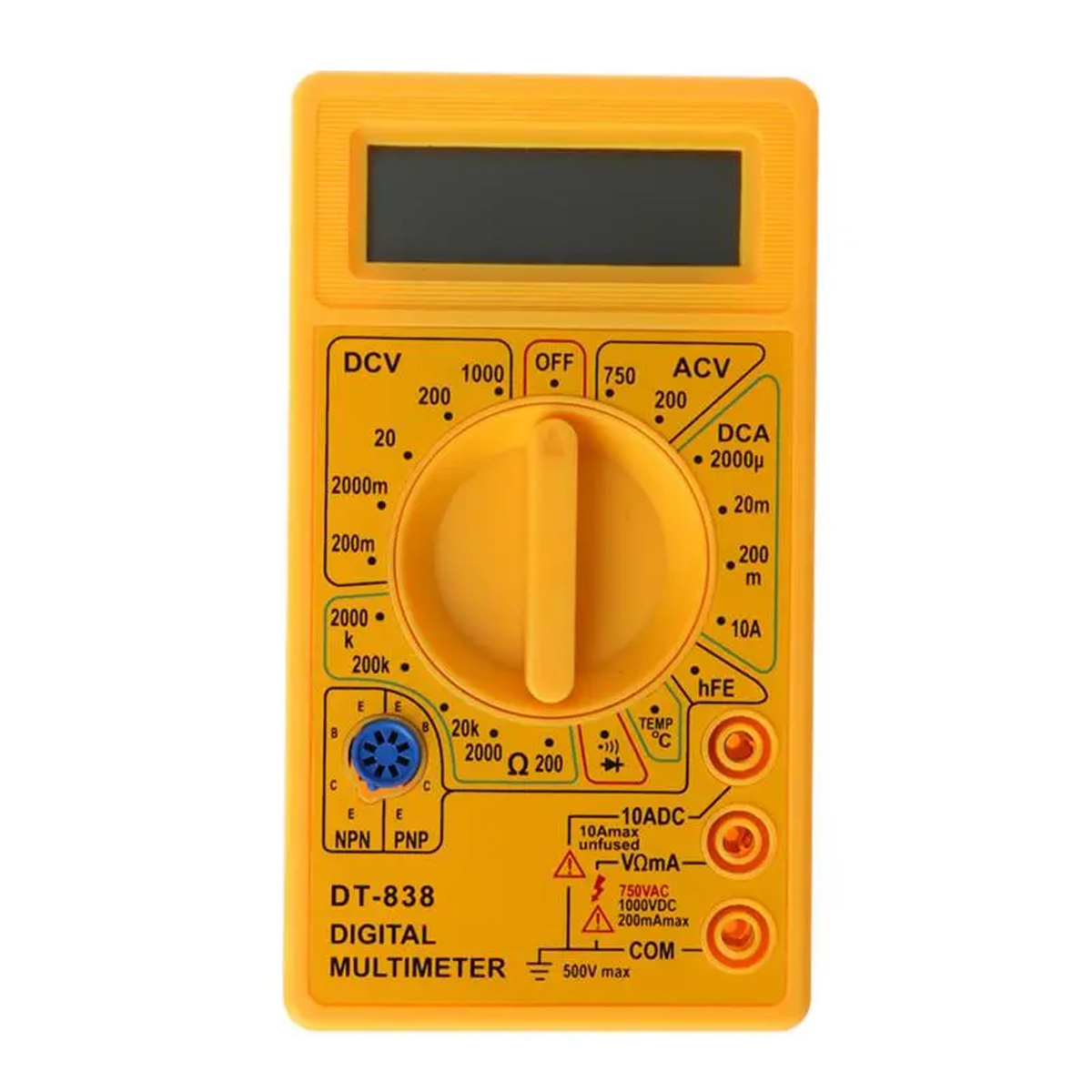Picture of LCD DT838 - Digital Multimeter - AC DC - Overload Protection on All Ranges - Low Battery Voltage Indication - Volt Ohm Tester