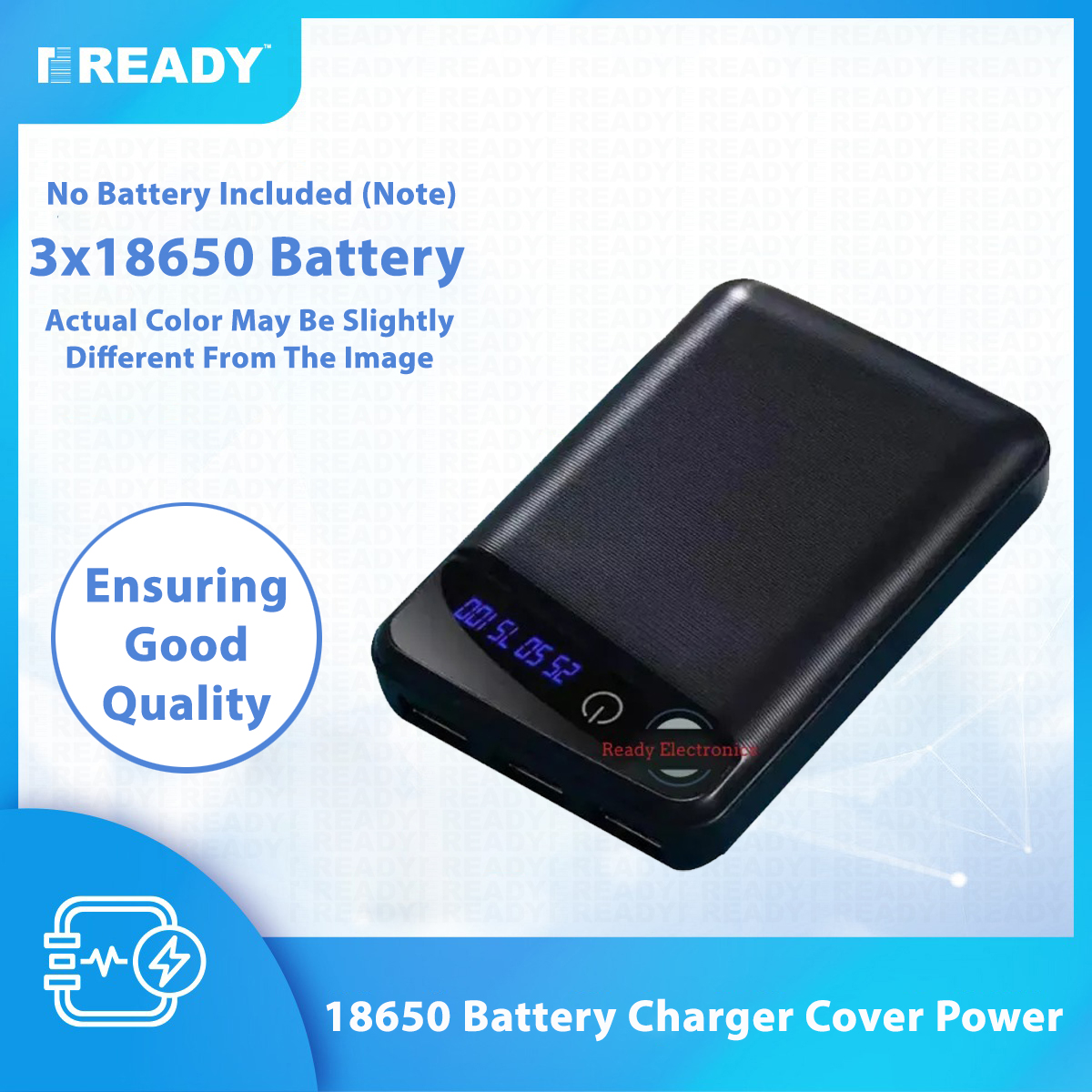 Picture of 18650 Battery Charger Cover Power Bank - Easy to Use - Loadable Batteries 3 pcs - 3 USB Ports - Solar Case Only