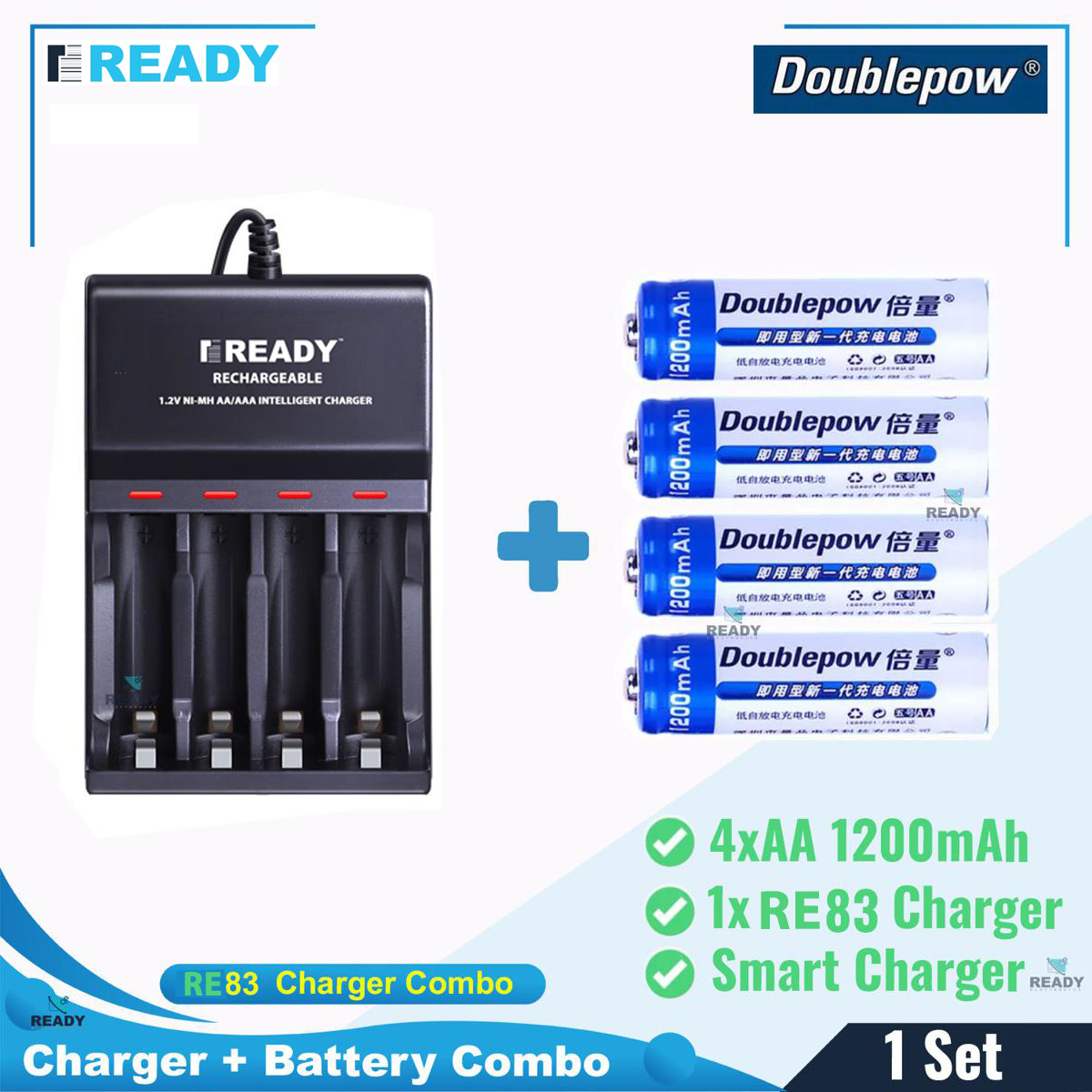 Picture of Battery Charger + 4 PCS AA 1200mAh Rechargeable Battery Combo