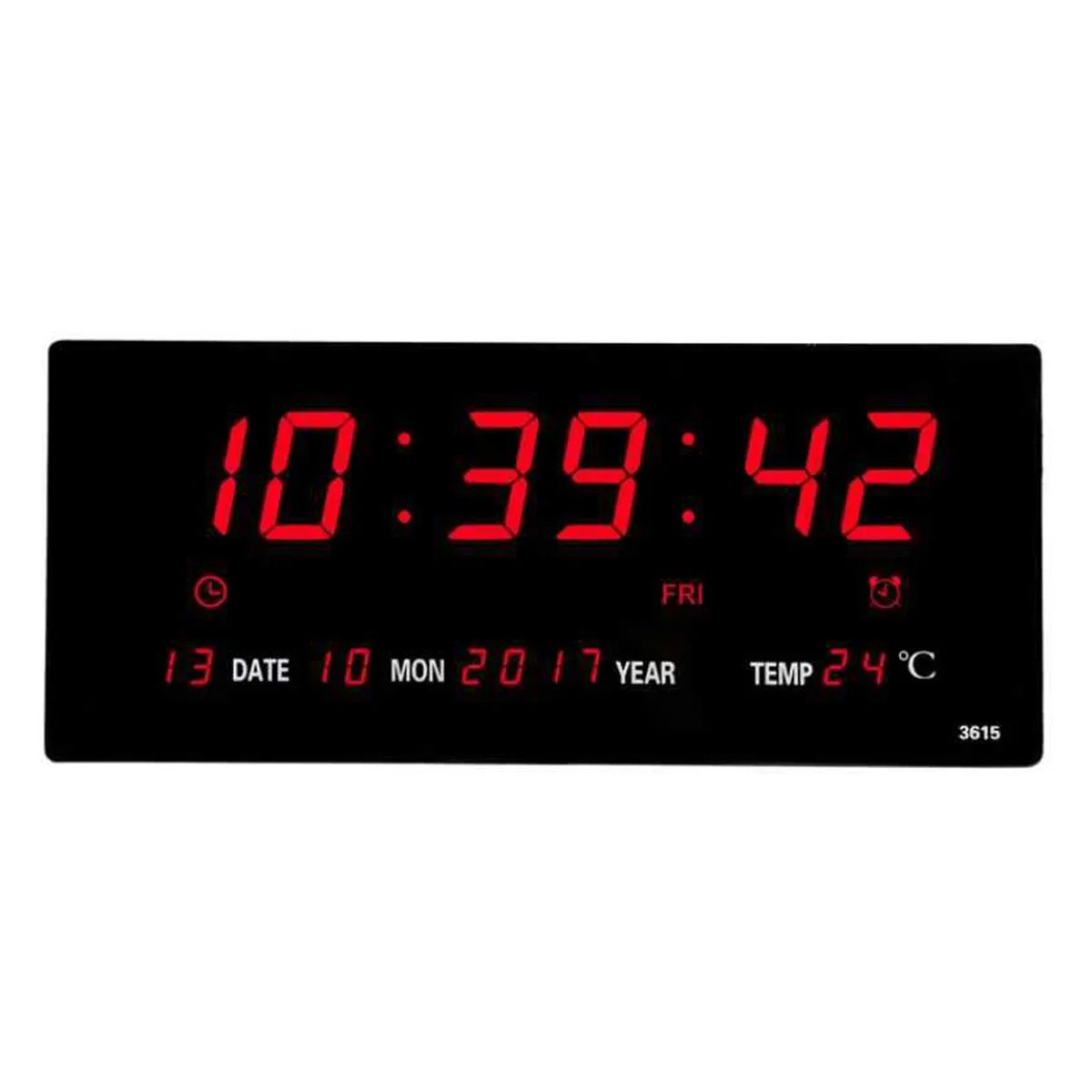 Picture of 6 digits led calendar wall clock with thermometer Power off time memory clock big numbers plugin alarm clock- Red