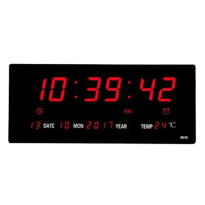 Picture of 6 digits led calendar wall clock with thermometer Power off time memory clock big numbers plugin alarm clock- Red