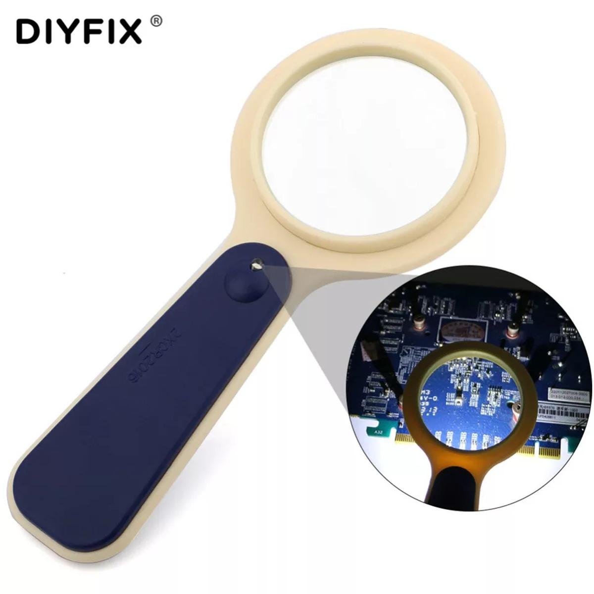 Picture of DIYFIX 5X Optical Magnifier with 1 LED Light Handheld Magnifying Reading Loupe Outdoor Survival Hand Tool