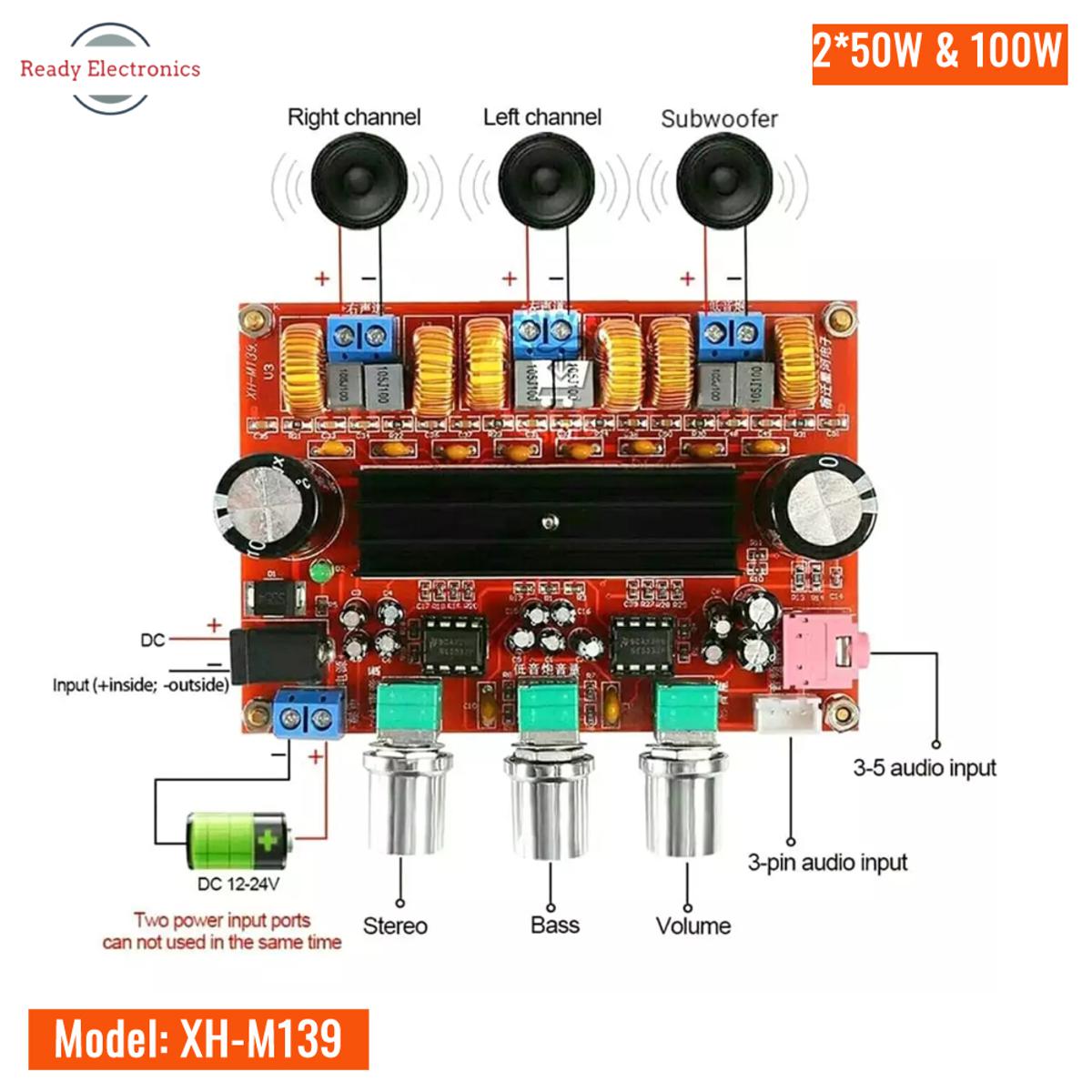 Picture of XH-M139 TPA3116 2.1 Digital Audio Amplifier Board 2*50W+100W TPA3116D2 Subwoofer Speaker Amplifiers DC12V-24V
