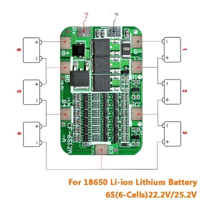 Picture of 6S 15A 24V PCB BMS Protection Board For 6 Pack 18650 Battery Cell Module Picture of 6S 15A 24V PCB BMS Protection Board For 6 Pack 18650 Battery Cell Module