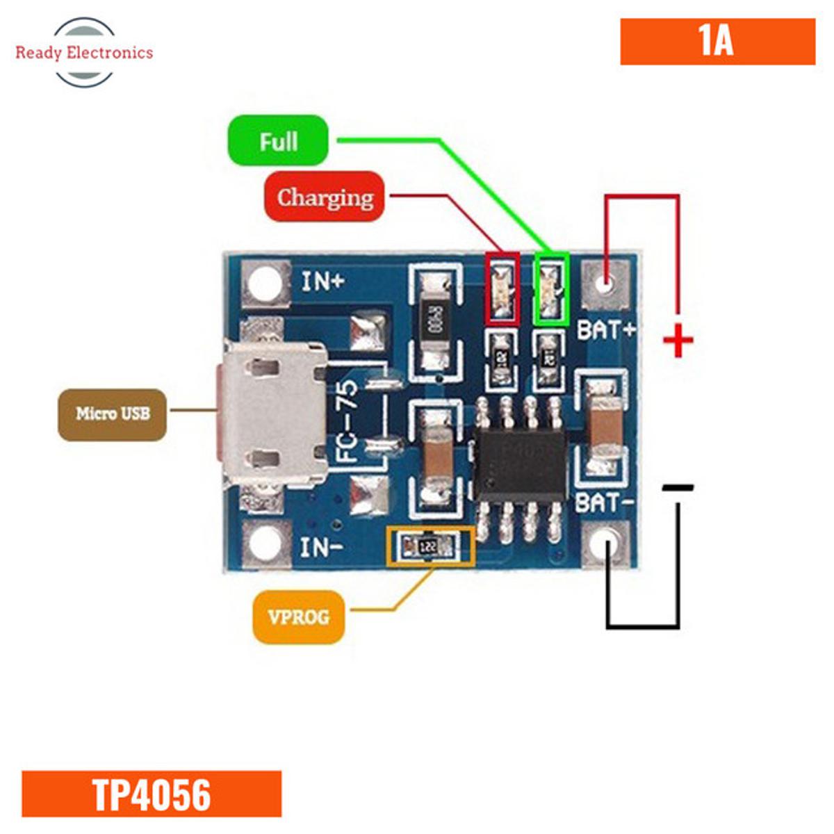 Picture of TP4056 1A Battery Charging Module-Micro B USB