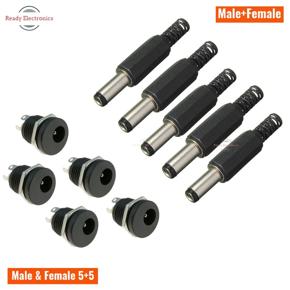 Picture of DC Male Jack and Female Socket Combo Pack - 2.1mm - Set of 10 | Convenient Power Connectors for Various Applications Picture of DC Male Jack and Female Socket Combo Pack - 2.1mm - Set of 10 | Convenient Power Connectors for Various Applications