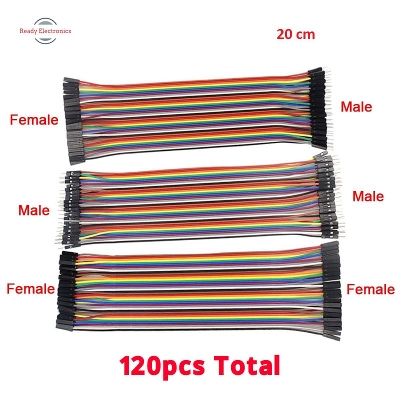 Picture of Jumper Wire Dupont line 20cm male to male + male to female and female to female Dupont cable for Arduino and Other Purpose Use- (Pack of 120 pcs) - Multi Plug
