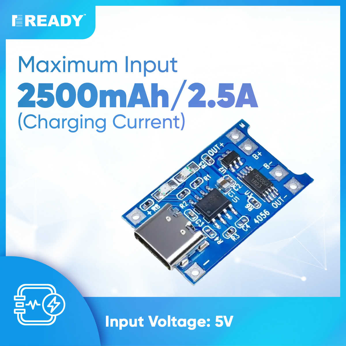 Picture of TP4056 Dual Protection Lithium/Lithium-ion Battery Charging Module (Type C USB Input) - Input Voltage: 5V - Input Interface: Type C USB Picture of TP4056 Dual Protection Lithium/Lithium-ion Battery Charging Module (Type C USB Input) - Input Voltage: 5V - Input Interface: Type C USB