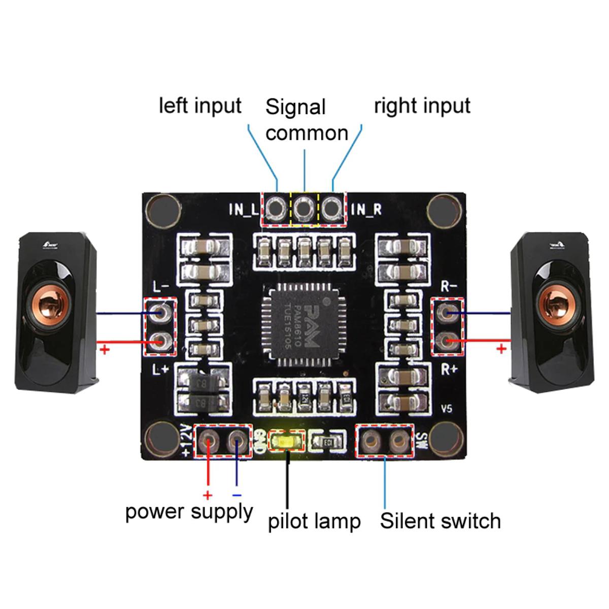 Picture of PAM8610 Mini 10W+10W Stereo 2 Channel DC 12V Audio Power Amplifier Board Module MP3