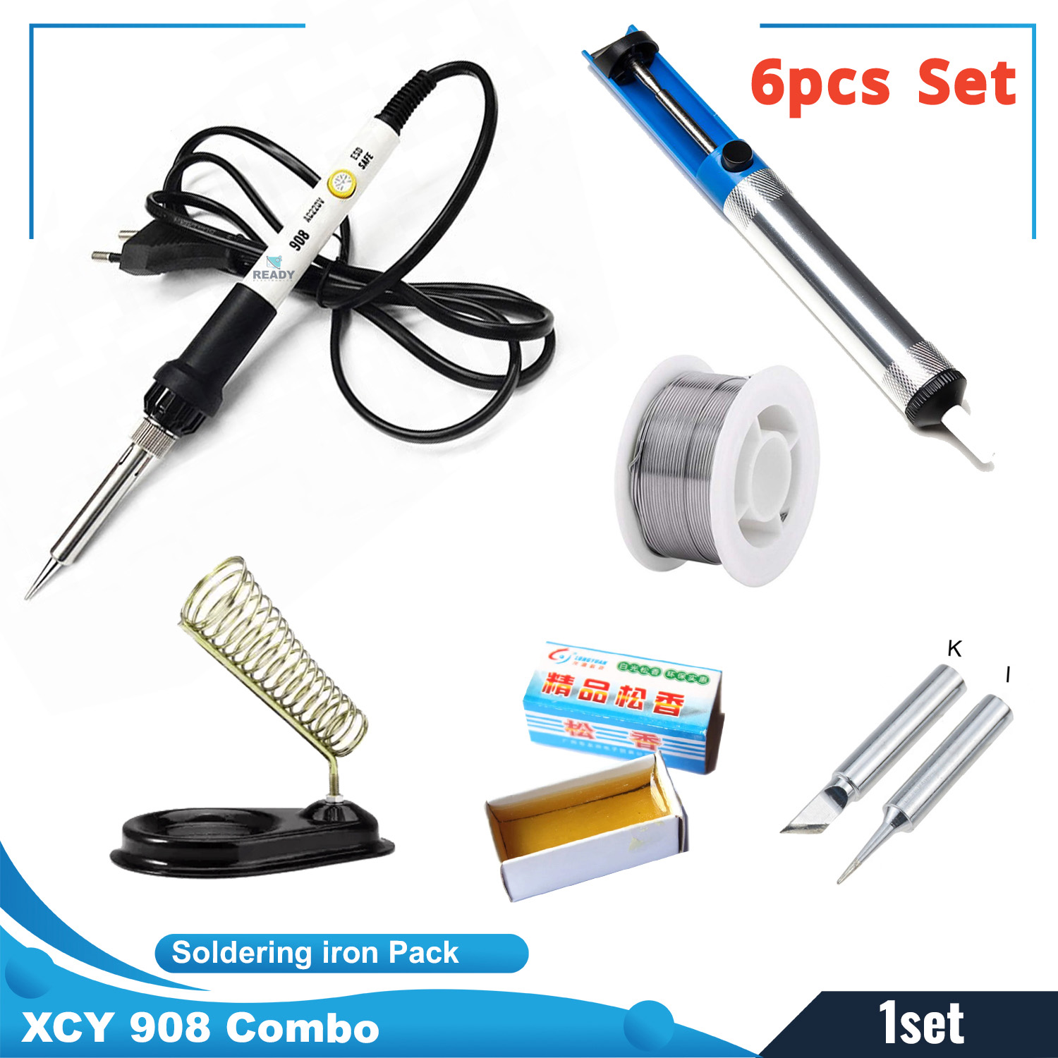Picture of 60W Soldering Iron XCY 908 Adjustable | Complete Soldering Iron Combo - 6pcs Set for Precision Work Picture of 60W Soldering Iron XCY 908 Adjustable | Complete Soldering Iron Combo - 6pcs Set for Precision Work