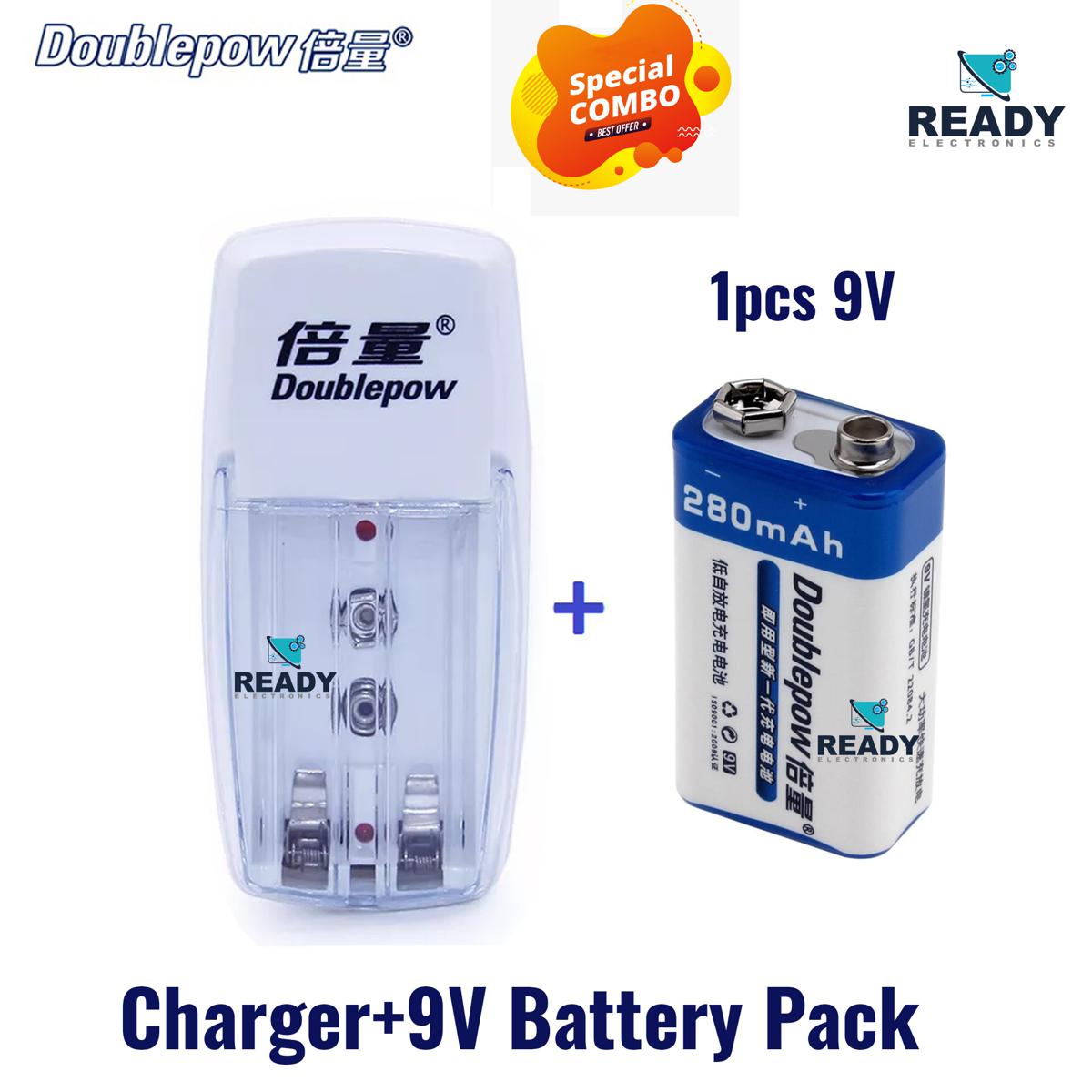 Picture of 1pcs 9v Battery Charger + 1pcs 9v Rechargeable Battery, Rechargeable DoublePow Battery + Charger Combo Pack - Battery - Battery