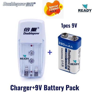 Picture of 1pcs 9v Battery Charger + 1pcs 9v Rechargeable Battery, Rechargeable DoublePow Battery + Charger Combo Pack - Battery - Battery