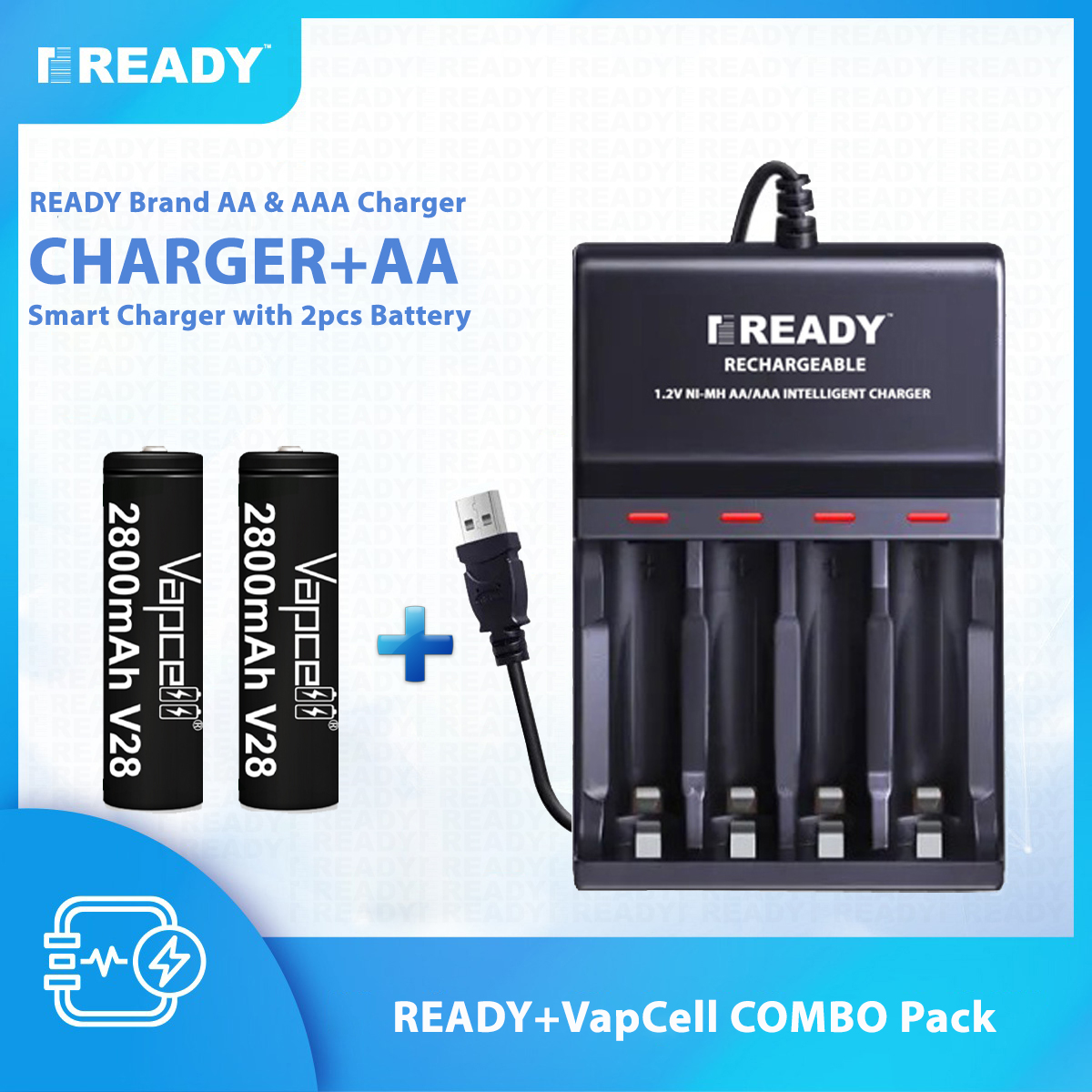 Picture of READY Energy saving Battery Charger Combo including 2 Unit AA Size Rechargeable Battery