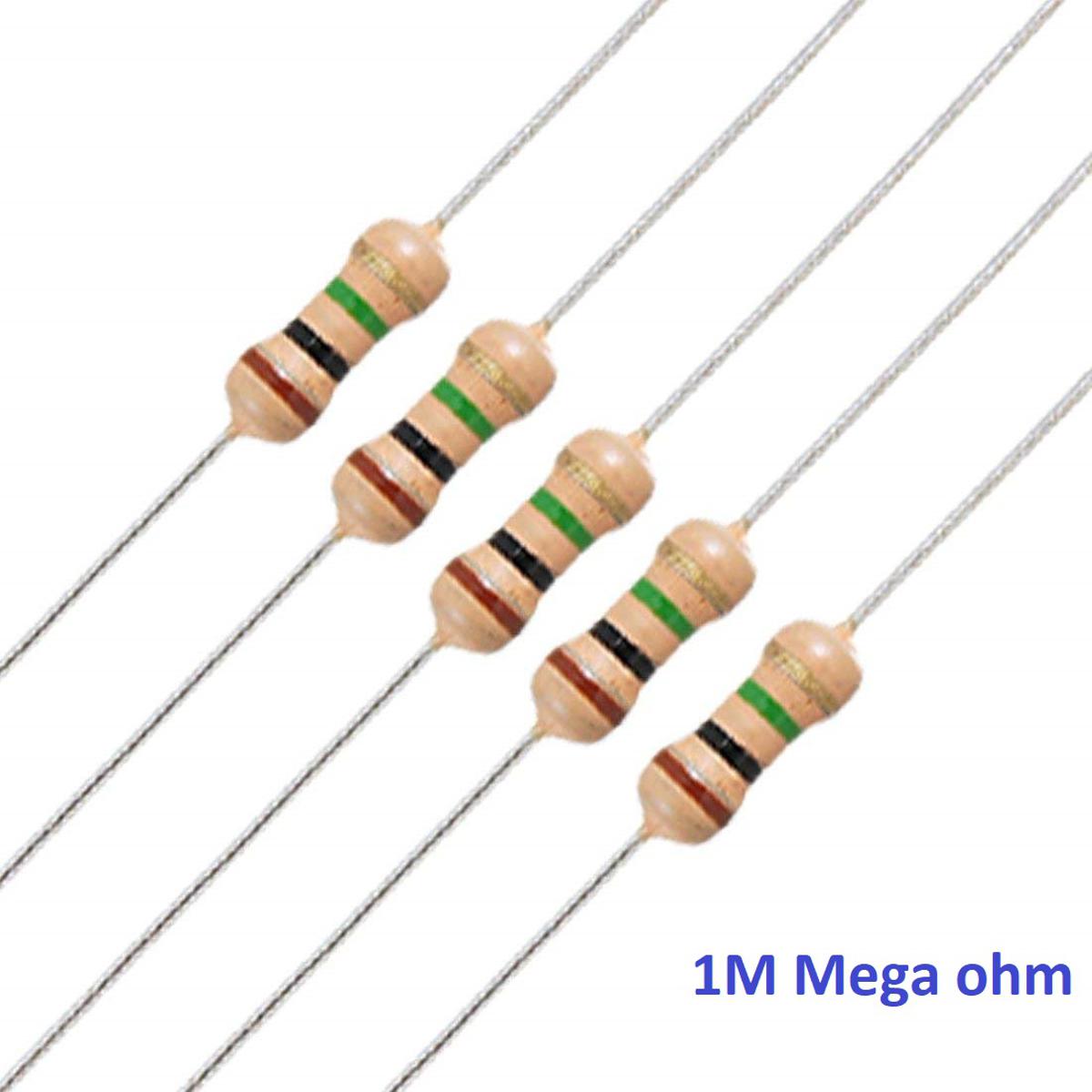 Picture of 25Pcs 1M Ohm Carbon Film Resistor 1/4 W Resistance 0.25 Watt 250mW 5% Tolerance For DIY
