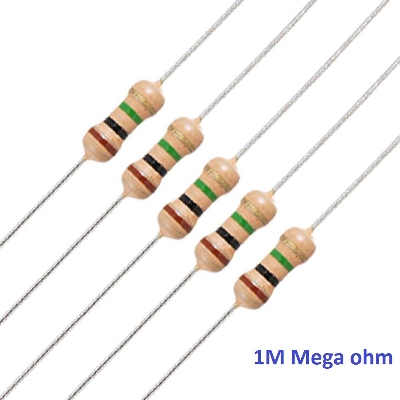 Picture of 25Pcs 1M Ohm Carbon Film Resistor 1/4 W Resistance 0.25 Watt 250mW 5% Tolerance For DIY
