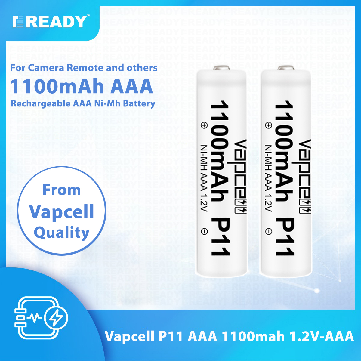 Picture of AAA Rechargeable Battery, Vapcell AAA Ni-Mh Battery 1.2V AAA NiMh Rechargeable Battery with 1200 Cycle for Flashlight Headlamp Camera- 2pcs