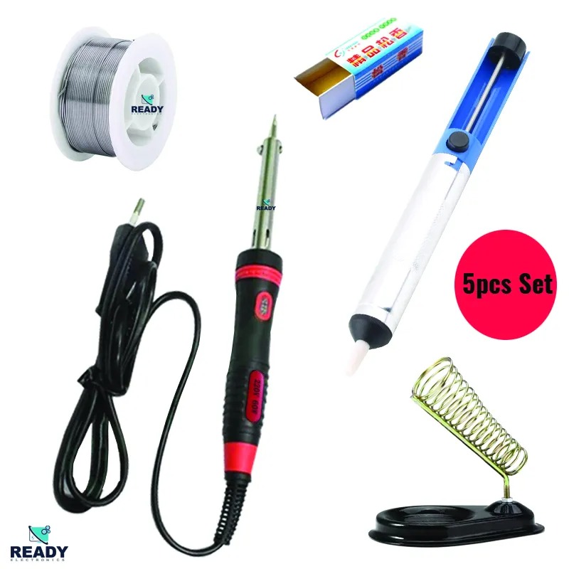 Picture of Soldering Iron Combo Pack (Soldering Iron 60 Wat, Stand, Soldering Wire lead, Solder Sucker Disordering Pump, Rosin)- 5 Piece Set