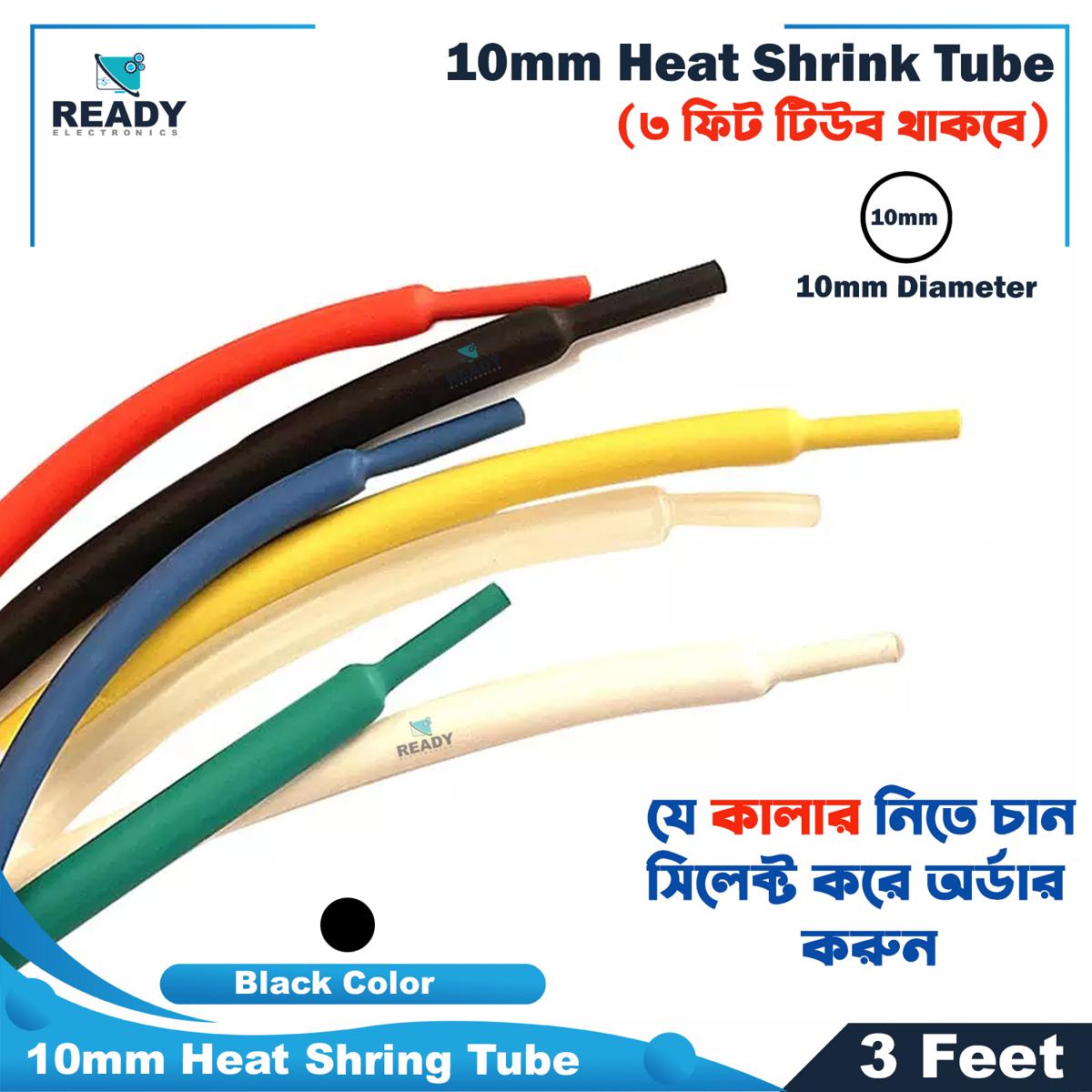 Picture of 10mm Heat Shrink Tube 3 Feet Heat Shrink Tubing Electrical Connection Wire Cable Wrap Waterproof Shrinkage Polyolefin Sleeve Kit Heat Shrink Tubes