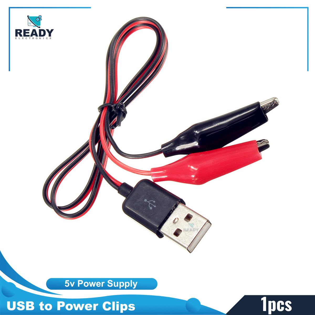 Picture of Alligator Test Clips Clamp to USB Male Connector Power Supply Adapter Wire 60cm