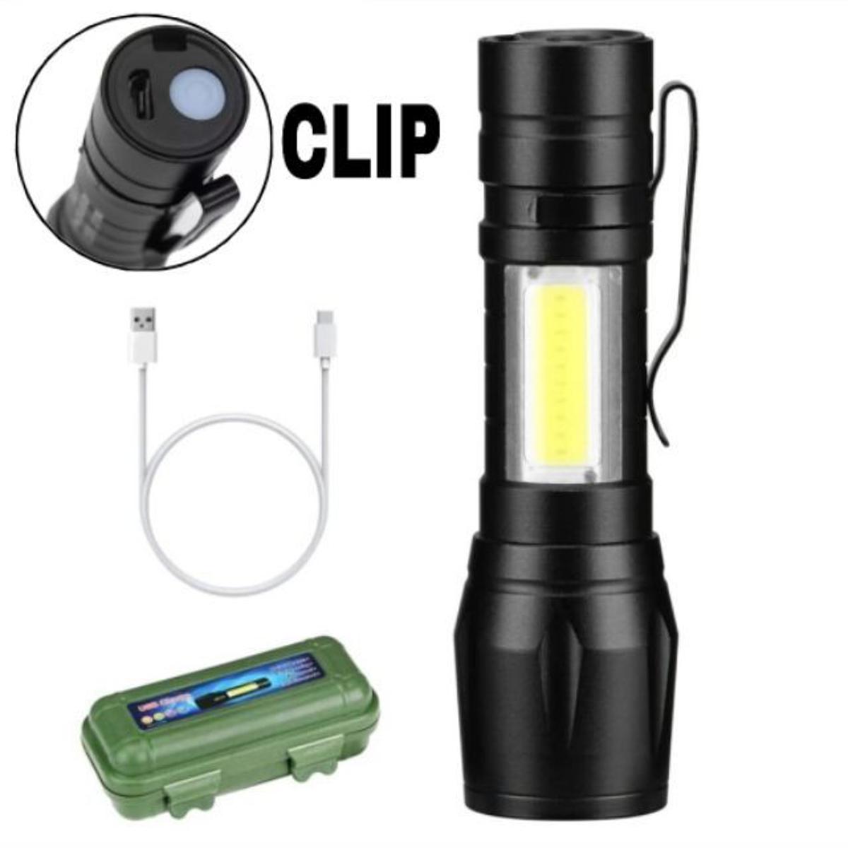 Picture of Recharge-able Flashhlight Torch LED USB Portable Torches 3 Modes Mini Camping Lighting- Black