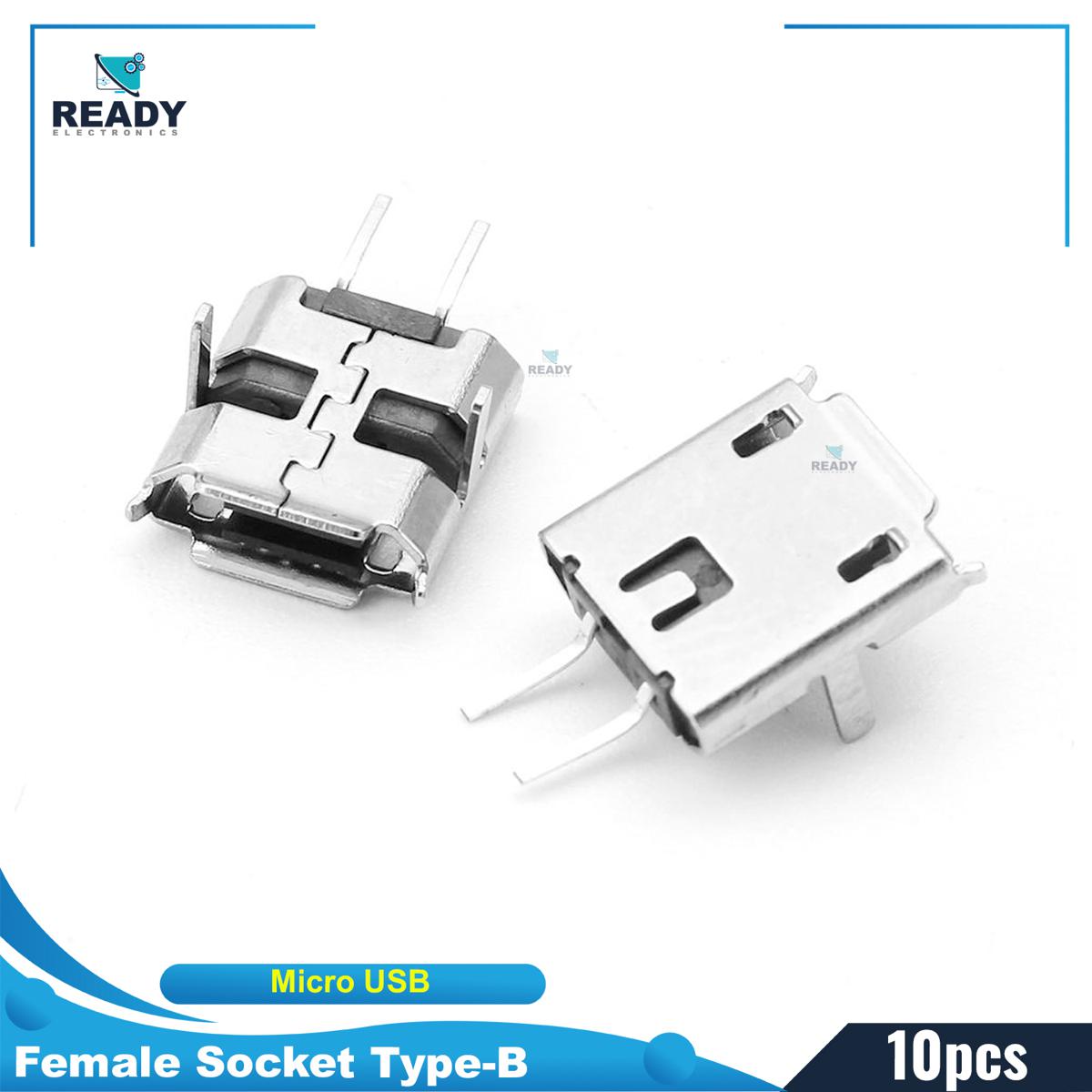 Picture of 10pcs 2Pin MICRO USB Female Socket Type-B 2 Pin Leads Female DIP Power Socket Connector Micro USB Panel Mount Without Cables For Charging Socket