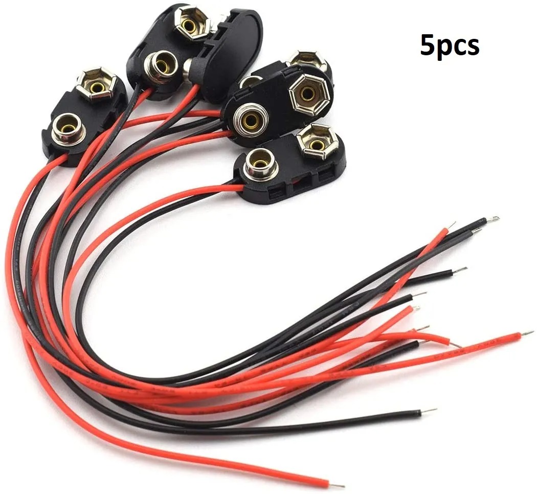 Picture of 9V Battery Clip Connector, 5pcs Battery Button Clips with Wire Leads (Black Hard Shell)