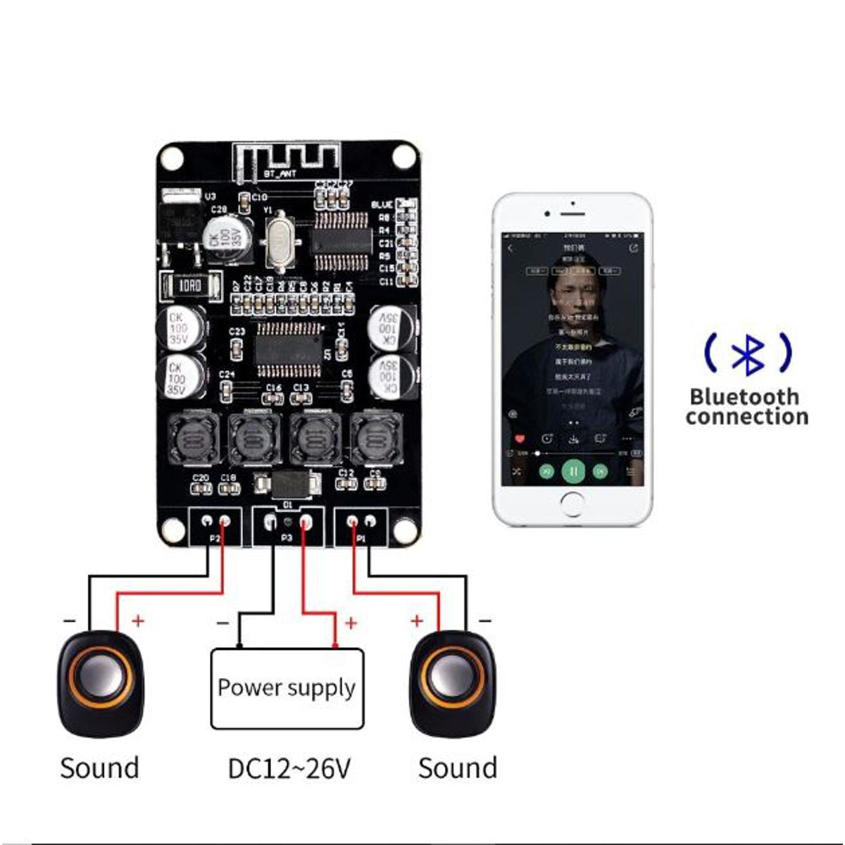 Picture of VHM-313 TPA3110 TPA3110D2 2x15W Bluetooth Digital Audio Power Amplifier Board for Bluetooth Speaker