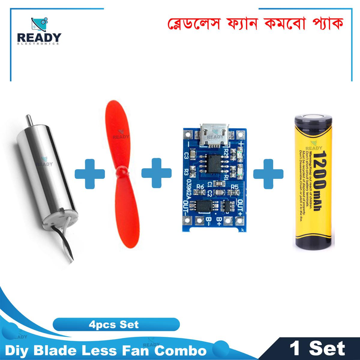 Picture of Diy Blade Less Fan Combo Pack (Motor+Fan+Charger+Battery)- 4Pcs Set - Battery