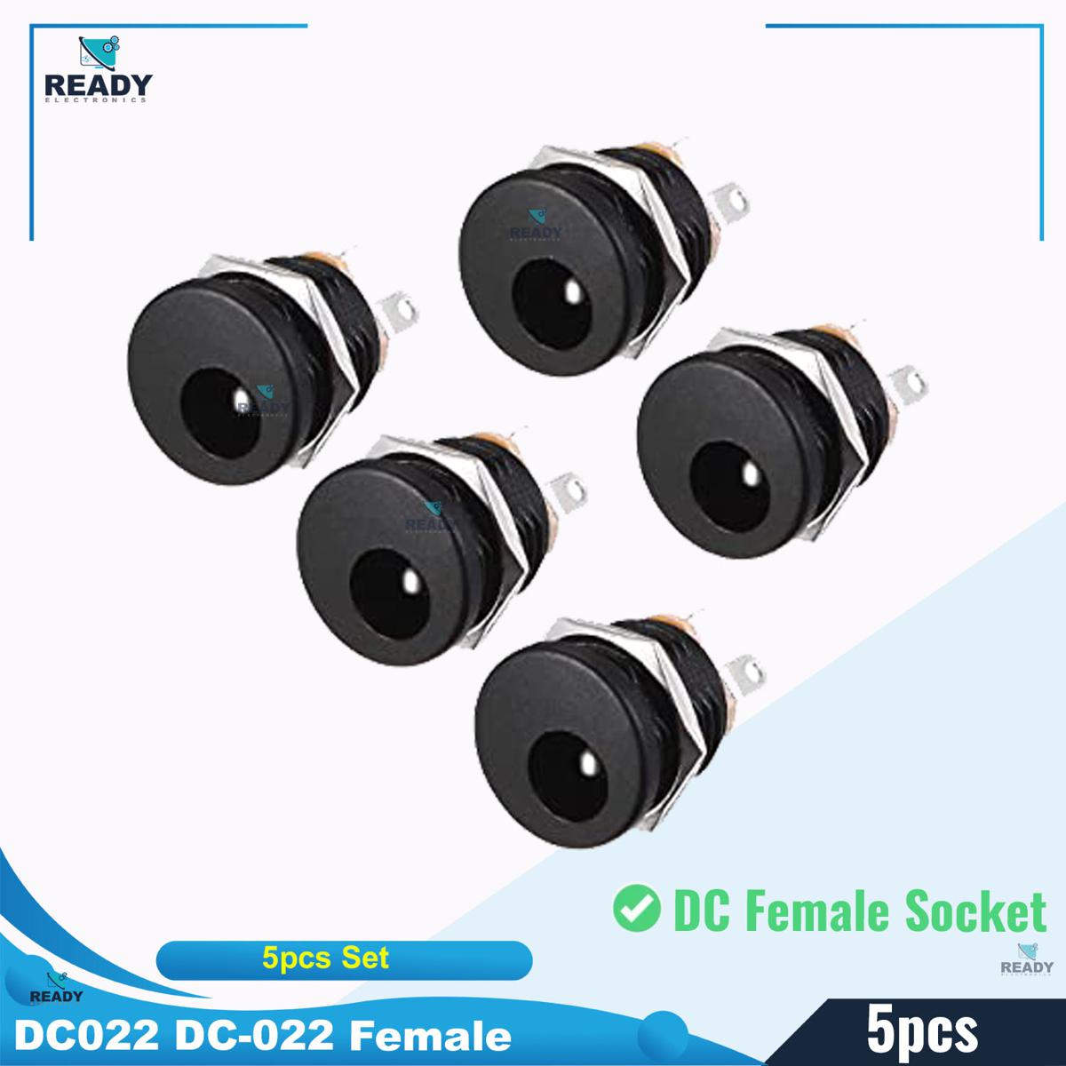 Picture of DC022 DC-022 ROUND Panel Mount Female 2.1mm 3 Pin 5.5x2.1mm 5V 12V 24V DC Power Supply Socket Chassis Cables Connector Adapters With Nut Kit- 5pcs