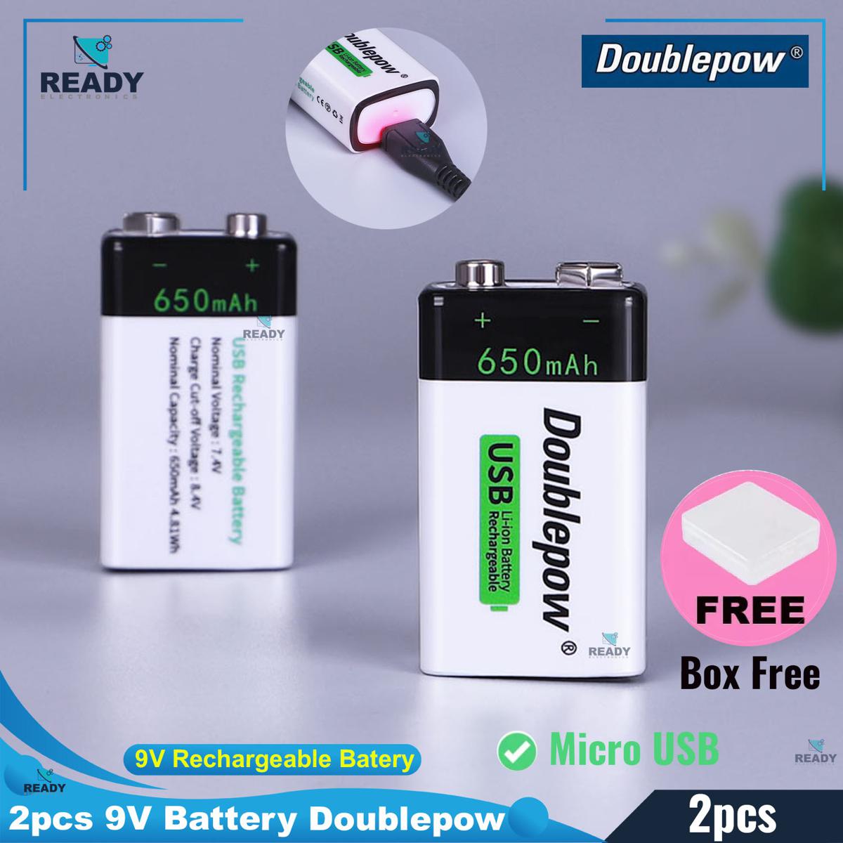 Picture of Doublepow 9 Volt 650mAh USB 9v Rechargeable Lithium Battery for Multimeter Smoke detectors and other uses- 2pcs