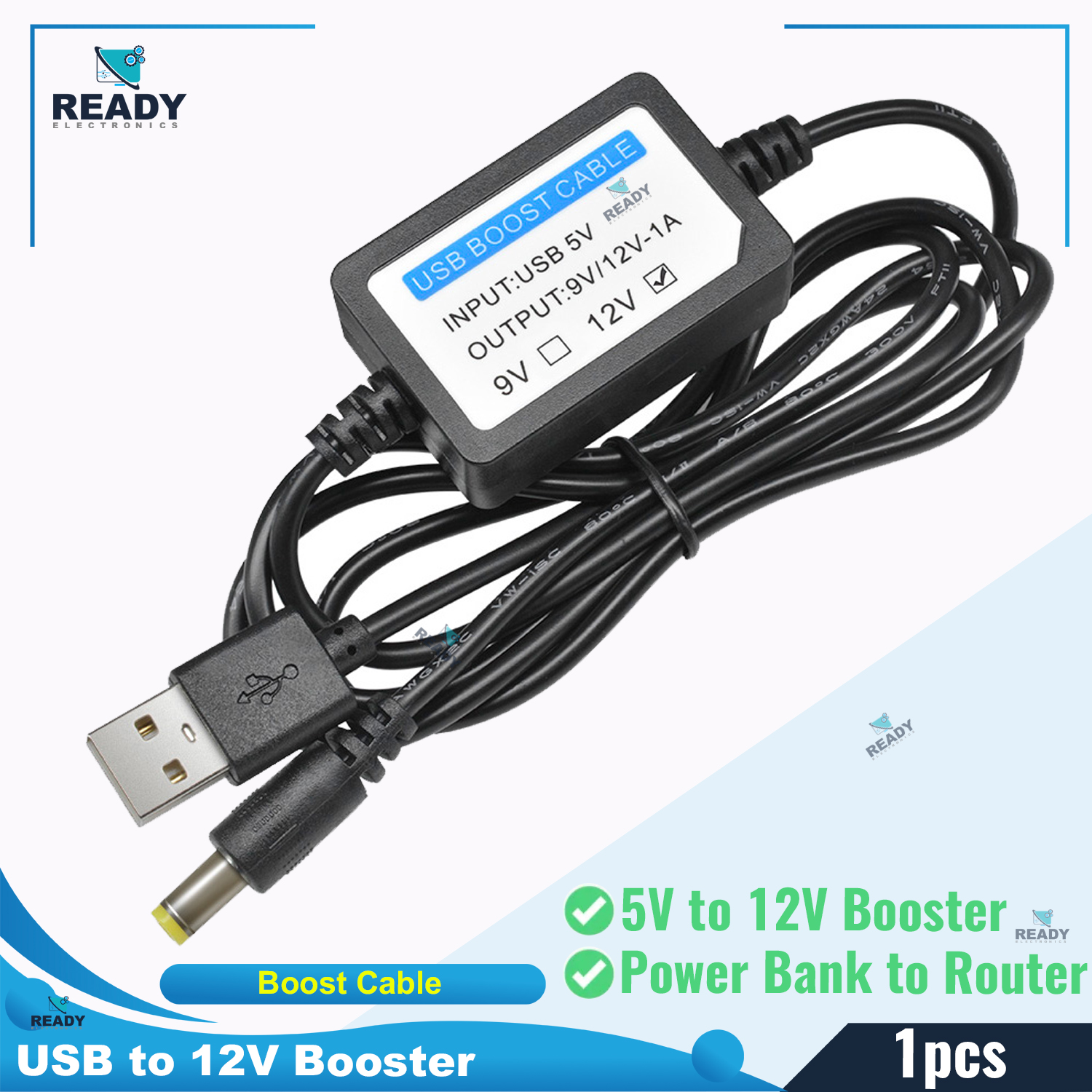 Picture of USB Power Boost Line DC 5V to DC 12V 1A 2.1x5.5mm USB Converter Adapter Cable Step UP Module Plug Wire Length 1.3M Cable - Multi Plug