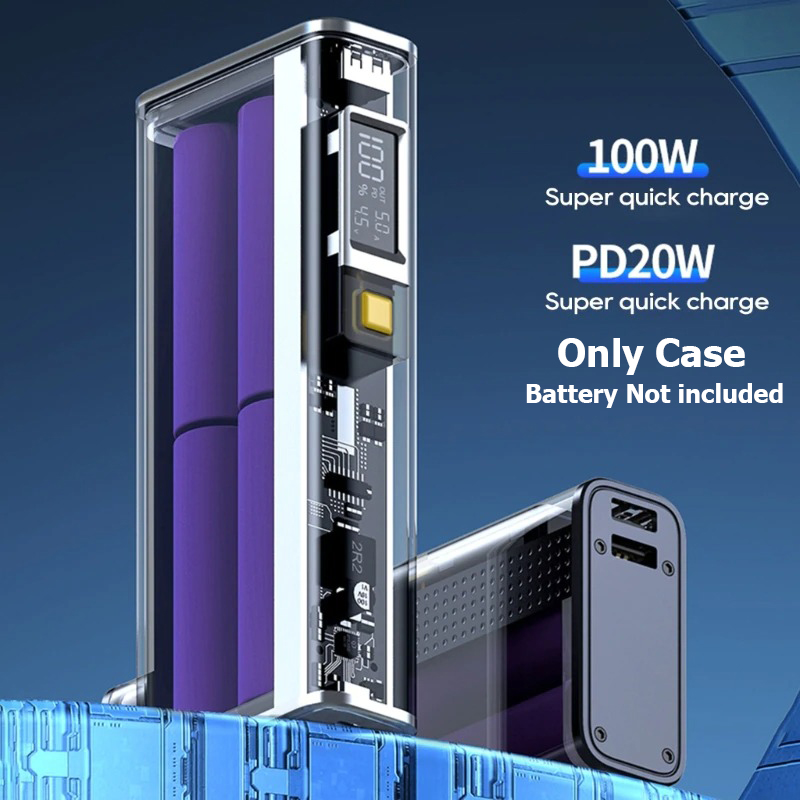 Picture of Battery Charger Case Portable DIY Power Bank Box LCD PD22.5W Dual-Direction Fast Charging Case for 4PCS 21700 Battery (Only Case- Battery Not included)