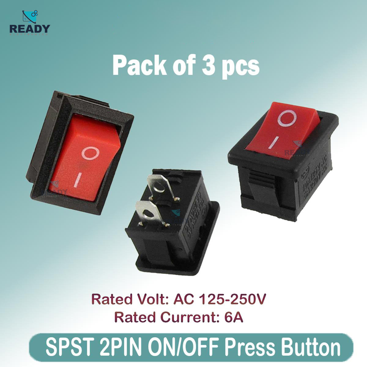 Picture of 10*15mm SPST 2PIN ON/OFF Press Button Rocker Switch 6A/250V