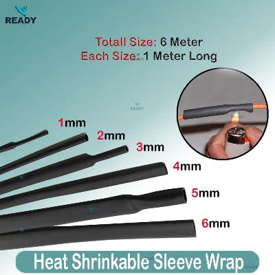 Picture of 6 Meter Shrinkable Wrap Sleeve For Cables (1 Meter Each Size) 1mm,2mm,3mm,4mm,5mm,6mm Heat Sleeve