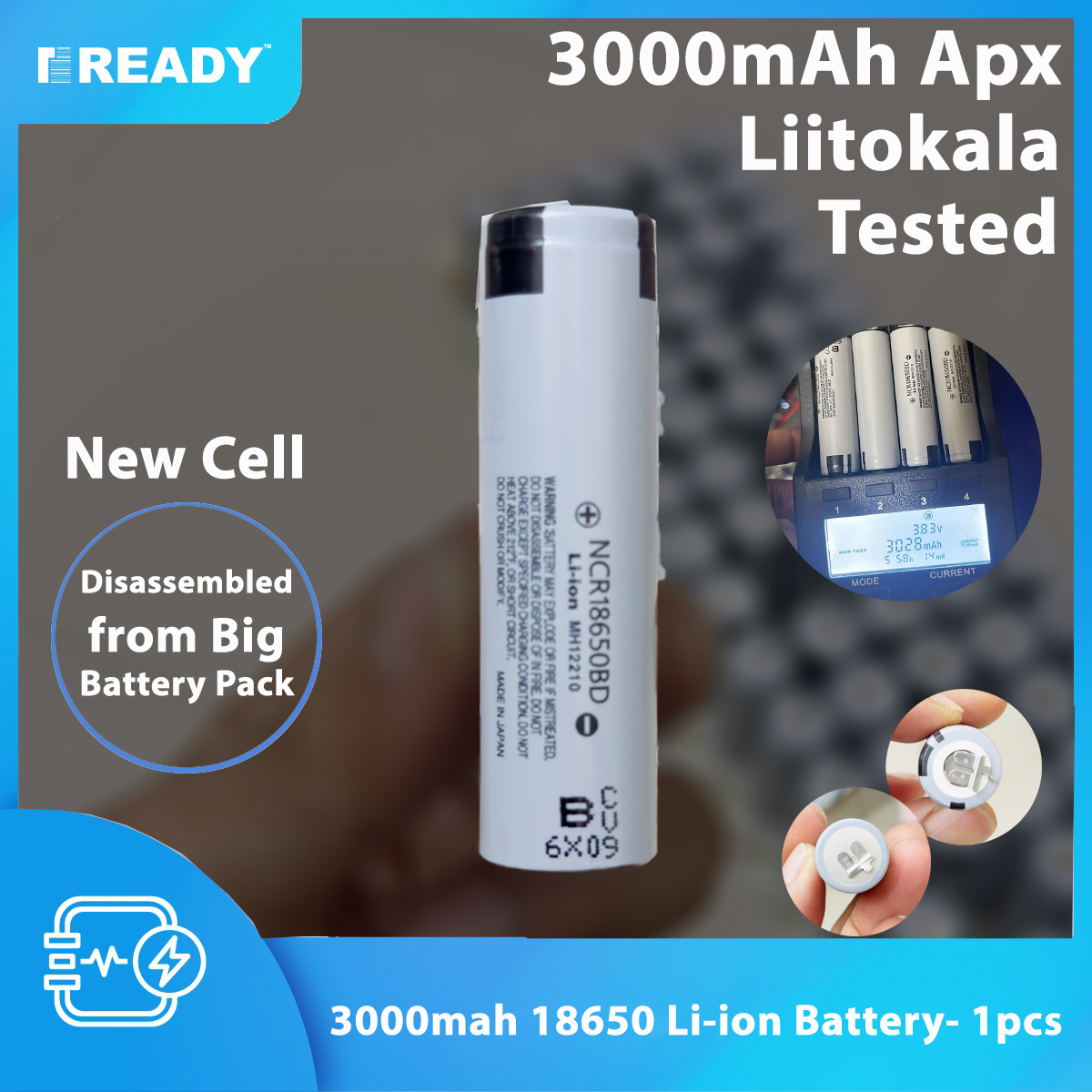 Picture of 3000mah Rechargeable Battery 3.7V 18650 Real Capacity Battery- 1pcs Pack