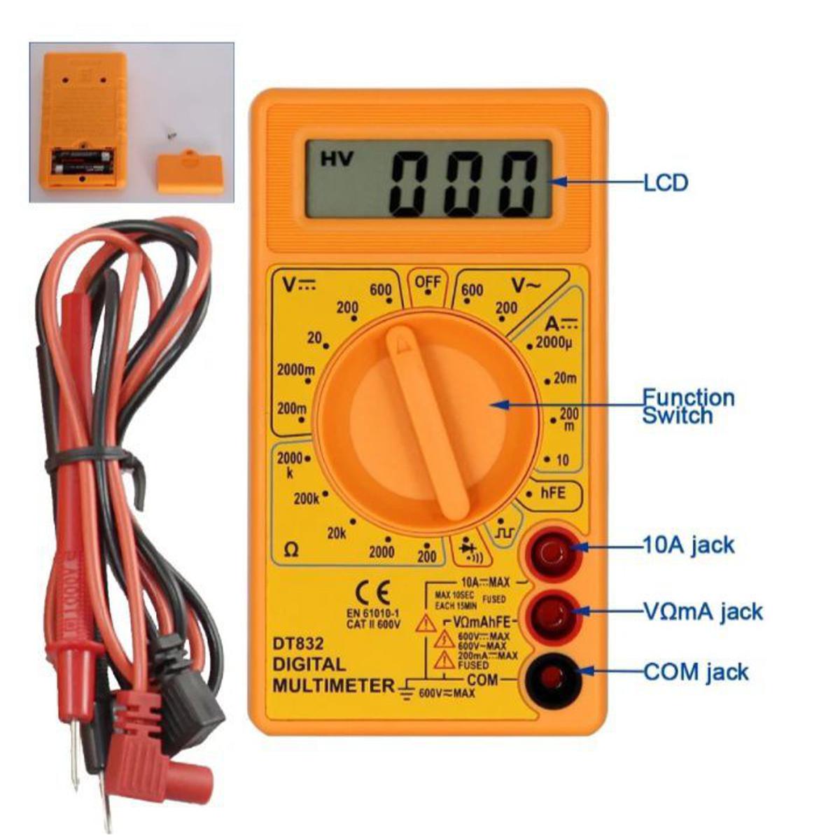 Picture of Dt830D Dt-830D 830D Mini Digital Multimeters Voltmeter Voltage Ammeter Ampere Ohm Meter Test Probe Dc Ac Lcd Display Ac 750V Dc 1000V Buzzer Overload Protection Square Wave Output Digital Multimeter