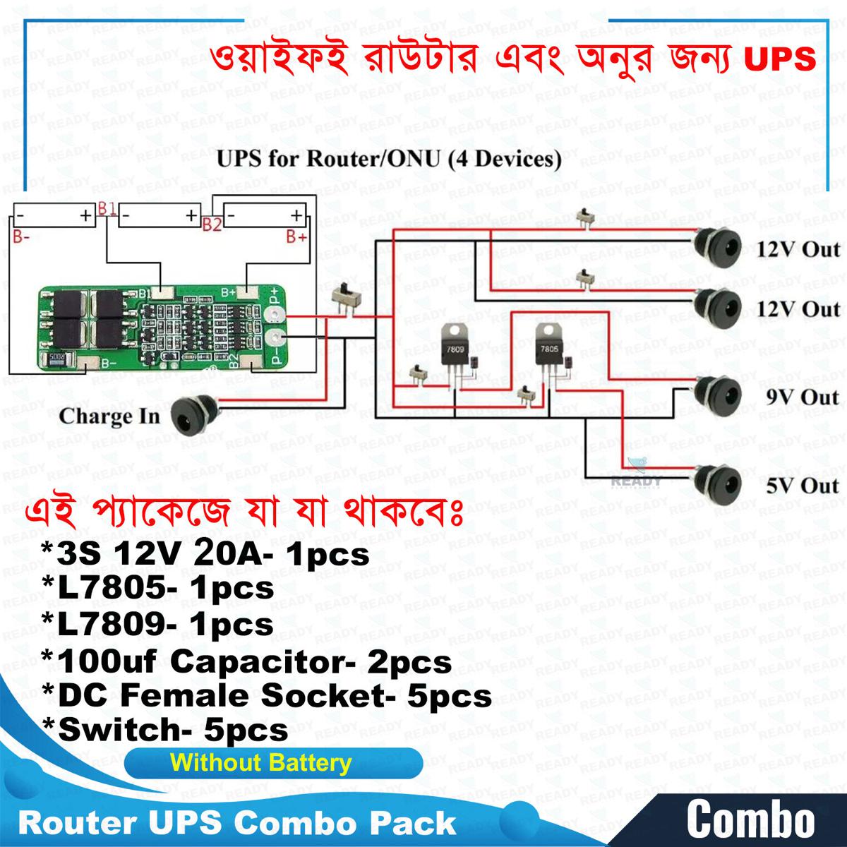 Picture of UPS Kit For Wi-fi Router and Onu- Combo Kit 20A BMS Pack