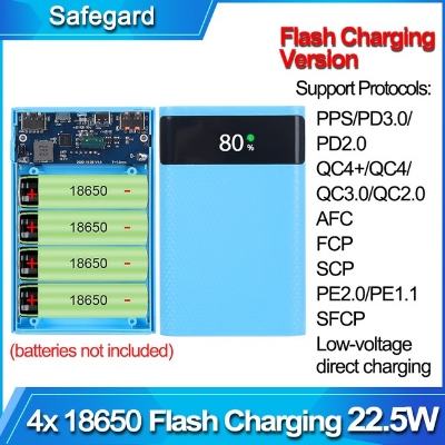 Picture of DIY Micro USB Type C Power Bank Shell 5V DIY 4*18650 Case Battery Charge Storage Box Without Battery- Blue