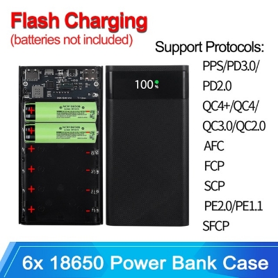 Picture of DIY Micro USB Type C Power Bank Shell 5V DIY 6*18650 Case Battery Charge Storage Box Without Battery- Blue