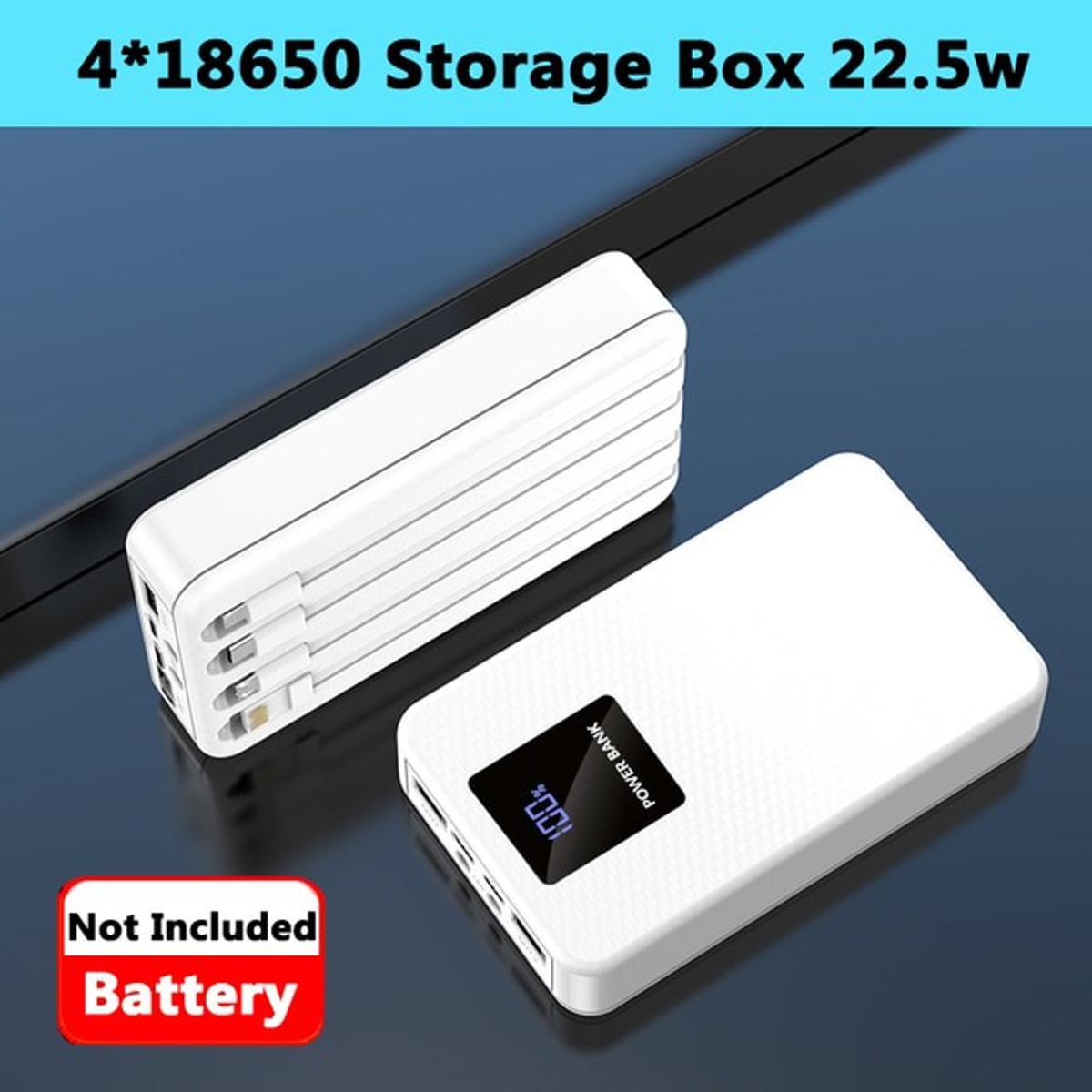 Picture of 4 Cable Fast Power Bank Box Kit Flashlight USB Type C 18650 Battery Storage Box Charger 22.5W For Mobile Phone and others- Battery Not included (4 Battery Model)