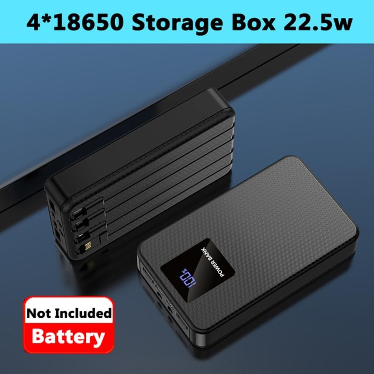 Picture of 4 Cable Fast Power Bank Box Kit Flashlight USB Type C 18650 Battery Storage Box Charger 22.5W For Mobile Phone and others- Battery Not included (4 Battery Model) Black